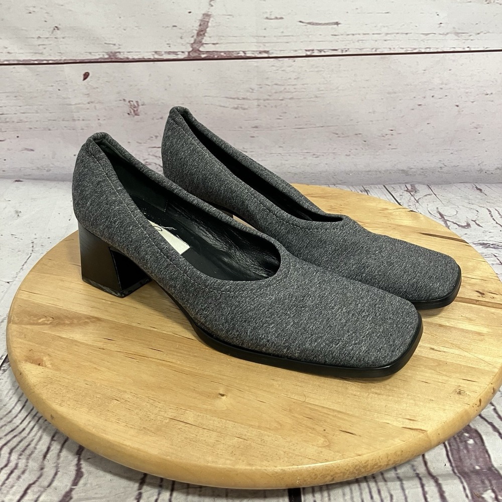Claudia Ciuti Italy Gray Block Heel Pumps Square Toe Career Shoes Women Sz 9